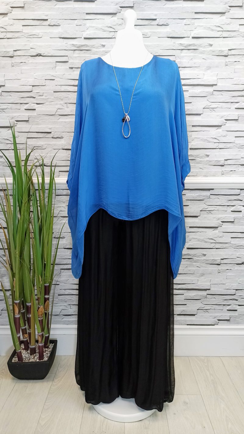 Italian Royal Blue Batwing Silk Blouse